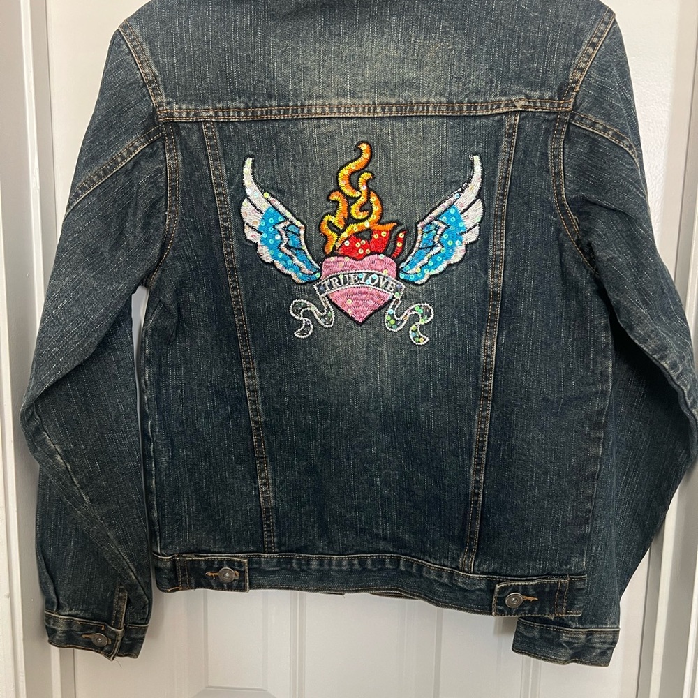 Women’s Katydid Denim Jacket with Heart and Wings Embroidery